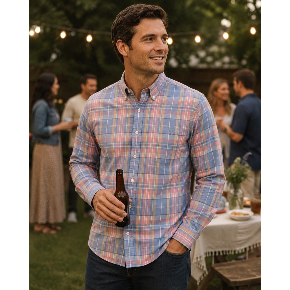 Vineyard Vines Slim Fit Whale Shirt Multicolor Plaid Men's Size Medium -160